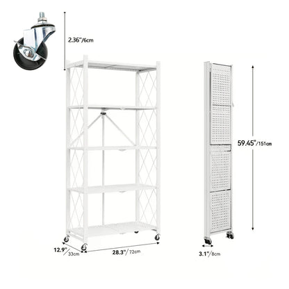 Heavy Duty Folding Storage Rack with Wheels – 3/4/5-Tier Portable Floor-Standing Shelf, No Assembly Required, for Home, Office, Bedroom & Dorm, 4 Colors Available