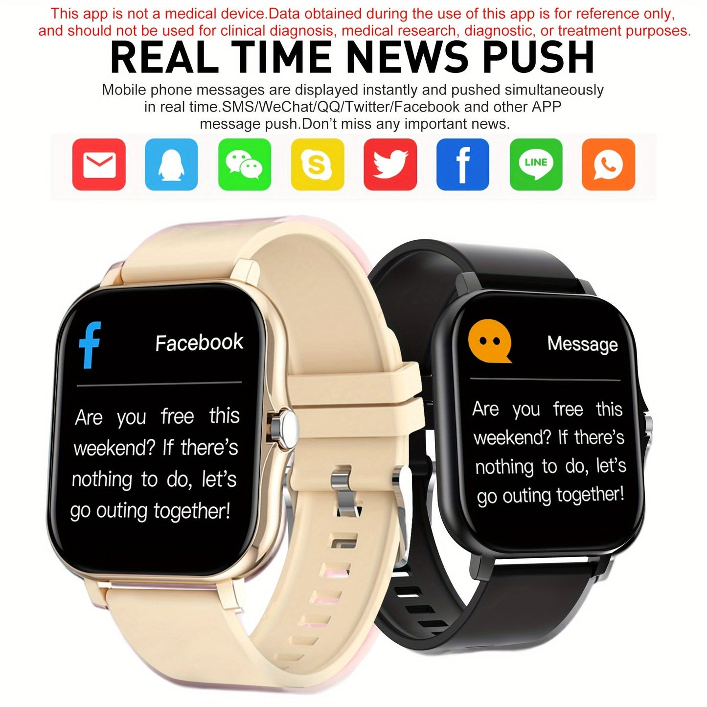 Smart Watch with Call & SMS for Android iPhone – Fitness Tracker with Heart Rate Monitor, Pedometer, Calorie Counter, Multi-Sport Modes, Customizable Watch Faces, Unisex Design, Black Pink Gold