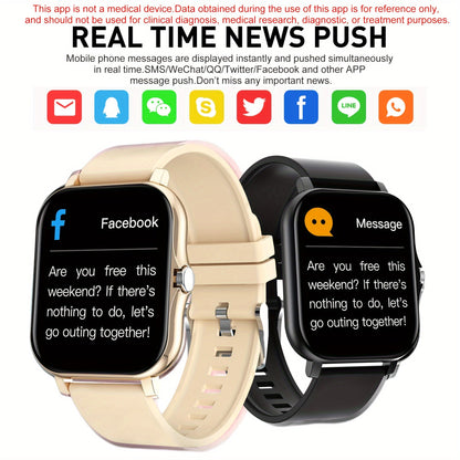 Smart Watch with Call & SMS for Android iPhone – Fitness Tracker with Heart Rate Monitor, Pedometer, Calorie Counter, Multi-Sport Modes, Customizable Watch Faces, Unisex Design, Black Pink Gold