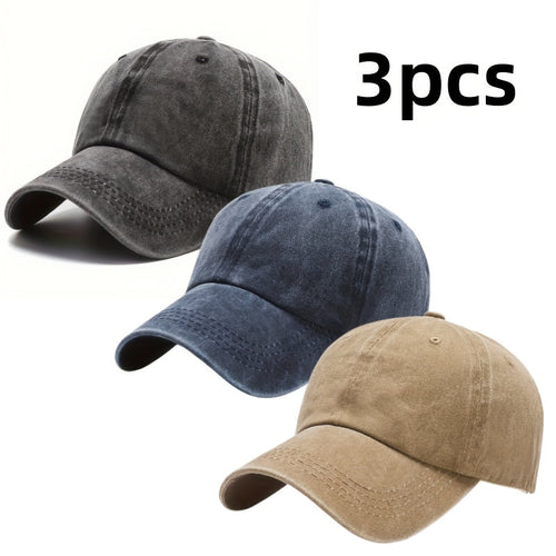 3-Pack Retro Washed Dad Hat – Adjustable Unisex Baseball Cap with Buckle, Casual Vintage Style Sports Hat for Men & Women, Neutral Colors, Durable Everyday Hat