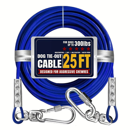 Heavy Duty Dog Tie-Out Cable for Large Dogs Up to 300 LBS Steel Wire Yard Runner Leash with Swivel Hooks - Outdoor Dog Run Cable for Yard in Blue Magenta Black S/M/L