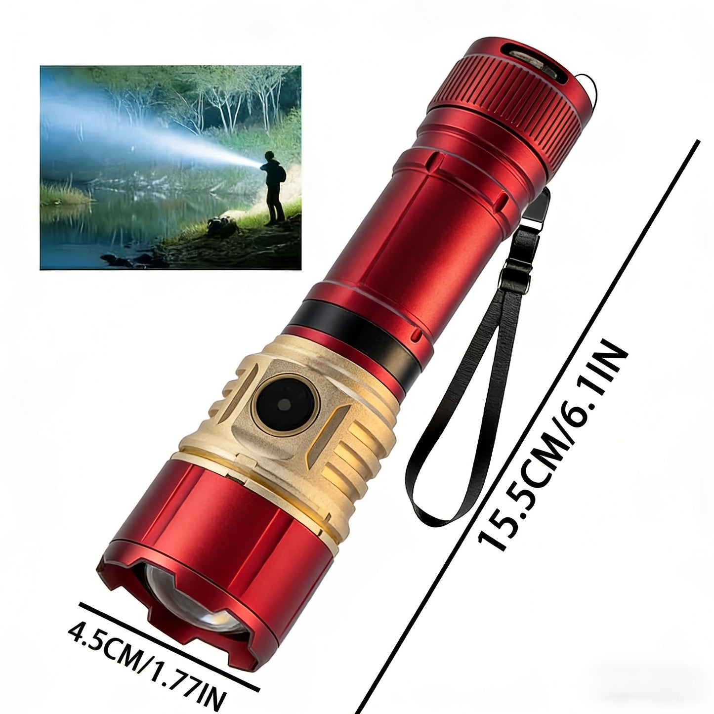 Tactical Flashlight with Fresnel Fire Starter – 4500 Lumen Aluminum Alloy, 1000m Beam, Rechargeable 21700 3000mAh Battery, Portable Compact High Brightness for Camping, Survival & Emergency