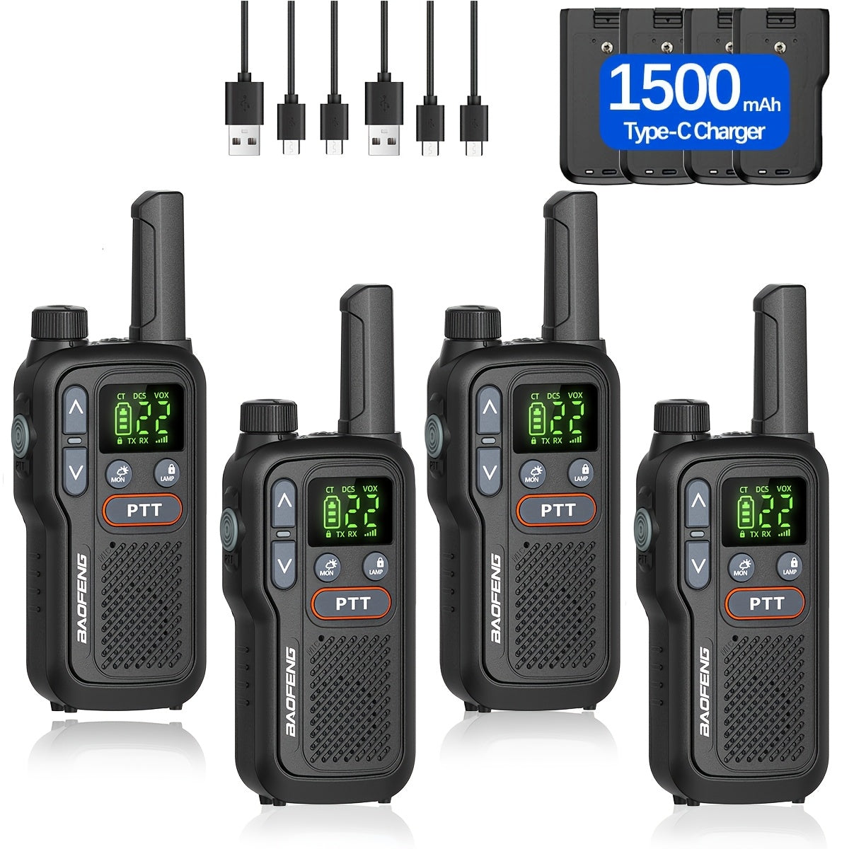 BAOFENG Walkie Talkies for Adults Long Range – 22 FRS Channels, VOX Hands-Free, USB-C Rechargeable Li-ion Battery, LCD Display, Built-in Flashlight, 2-3 Mile Range for Hiking, Camping & Family Outdoor Use