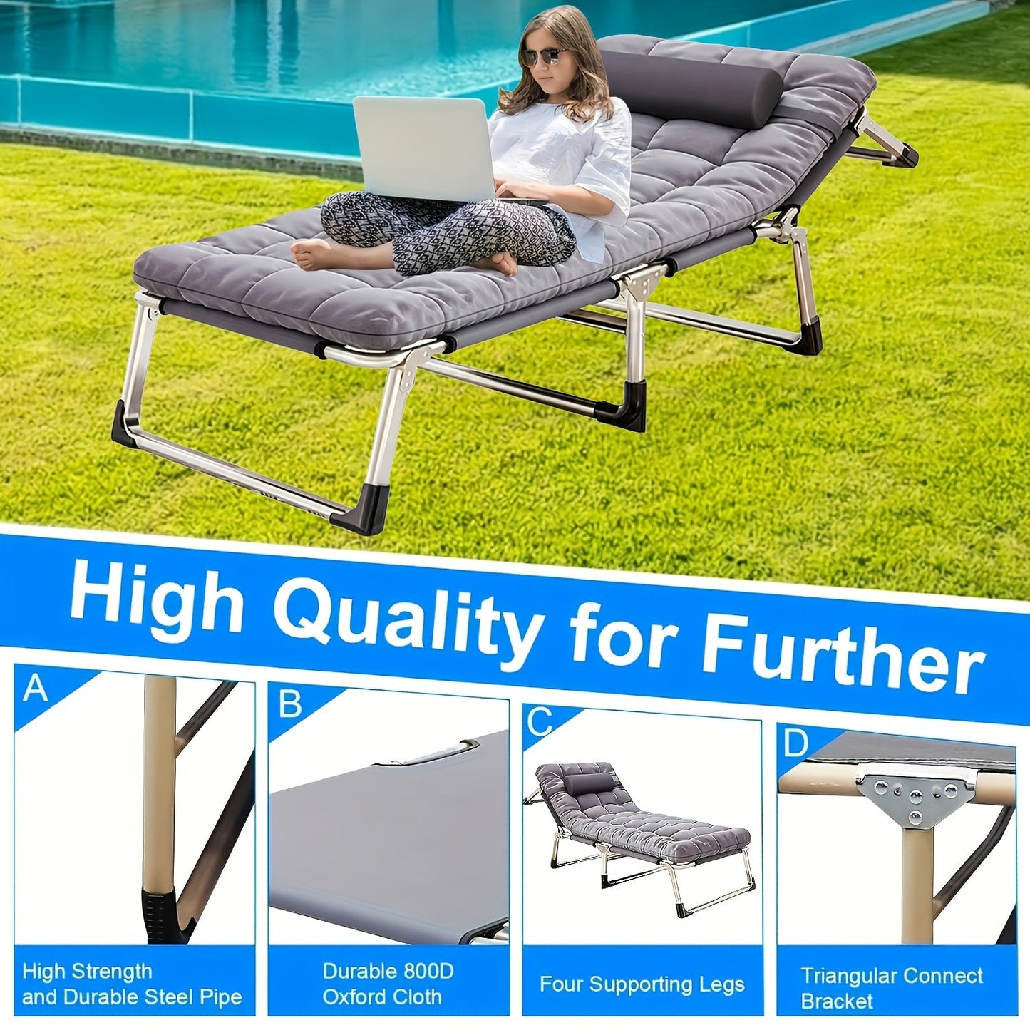 Heavy Duty Folding Camping Bed with Flip-Up Mattress Included 450-600 lbs 70-75 Inch Portable Guest Bed for Adults Teenagers Travel Garden Balcony Outdoor