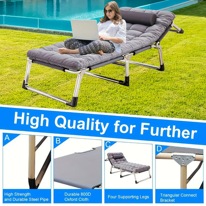 Heavy Duty Folding Camping Bed with Flip-Up Mattress Included 450-600 lbs 70-75 Inch Portable Guest Bed for Adults Teenagers Travel Garden Balcony Outdoor