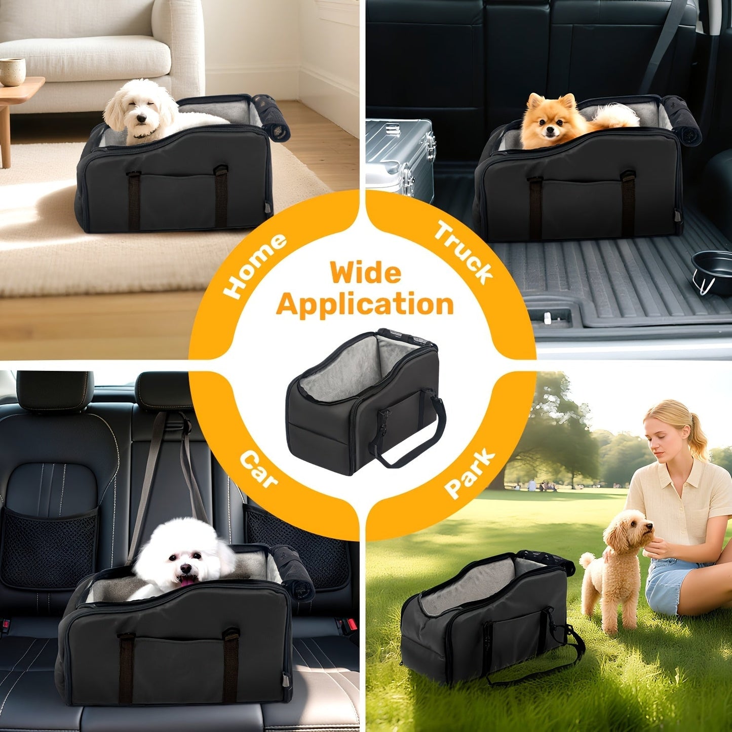 Pet Car Booster Seat with Safety Harness – Center Console Dog Car Carrier Nest for Small Dogs & Cats, Portable Travel Pet Bed, Easy-Clean Sturdy Construction, Multiple Colors