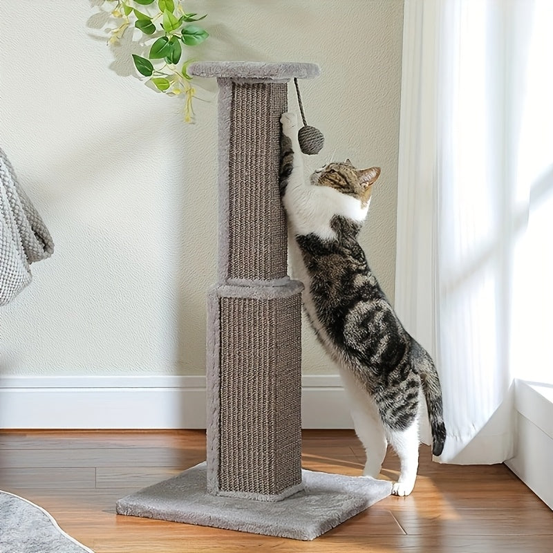 Cat Tree Tower Multi-Tier Sisal Scratching Post with Hanging Toys for Indoor Cats, Sturdy Cat Climbing Tower Activity Center for Energetic Cats, Available in Grey and Black