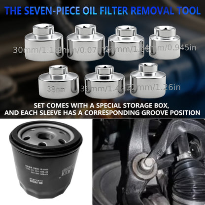7-Piece Oil Filter Socket Wrench Set 3/8" Drive CR-V Steel 24mm 27mm 29mm 30mm 32mm 36mm 38mm - Universal Oil Filter Removal Tool Kit for Car Oil Changes
