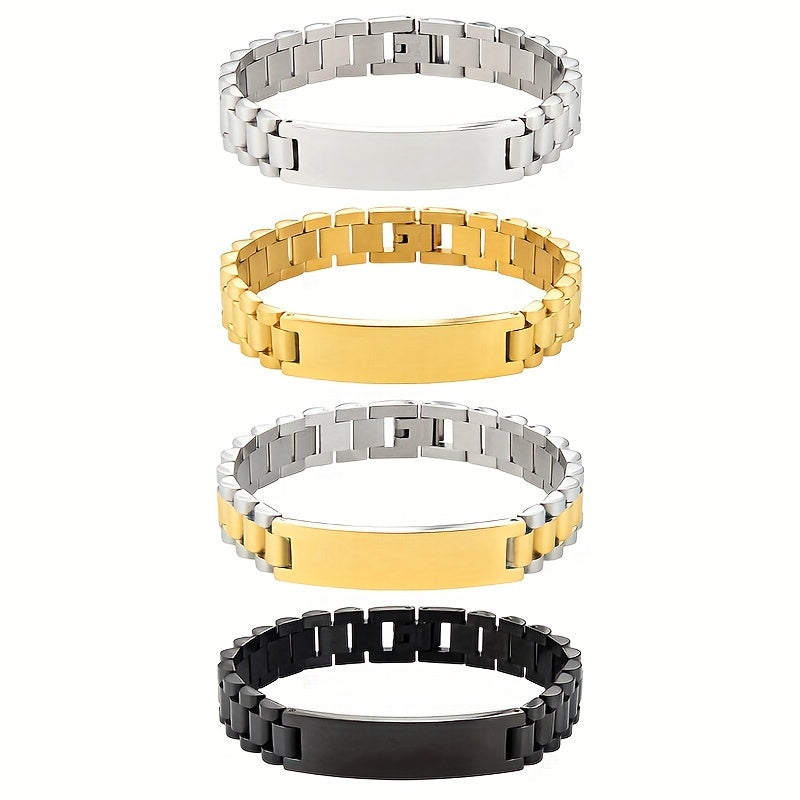 Men's Personalized Stainless Steel Bracelet – Custom Letter Engraving Punk Style, 304L Hypoallergenic Rust-Resistant Wrist Jewelry in Steel Gold Black, Birthday Father's Day Gift for Him Boyfriend Dad