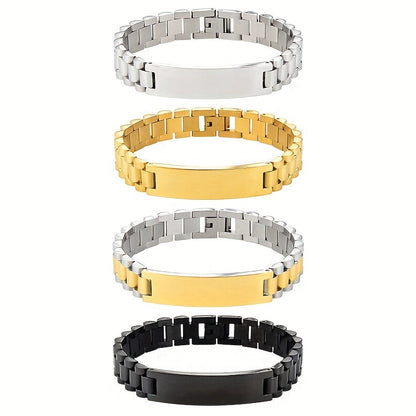 Men's Personalized Stainless Steel Bracelet – Custom Letter Engraving Punk Style, 304L Hypoallergenic Rust-Resistant Wrist Jewelry in Steel Gold Black, Birthday Father's Day Gift for Him Boyfriend Dad