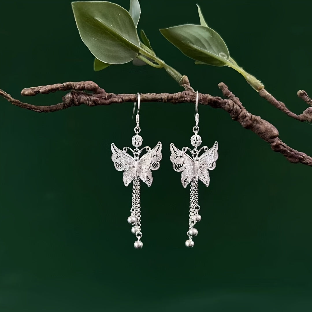S925 Sterling Silver Butterfly Earrings with Long Tassels – Elegant Vintage Drop Earrings for Women, Nature-Inspired Graceful Movement, Perfect Gift for Weddings, Everyday Wear & Friends