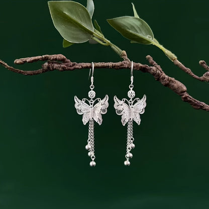 S925 Sterling Silver Butterfly Earrings with Long Tassels – Elegant Vintage Drop Earrings for Women, Nature-Inspired Graceful Movement, Perfect Gift for Weddings, Everyday Wear & Friends