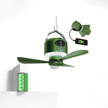 Portable Camping Ceiling Fan 10400mAh USB Rechargeable – Tent Fan with Remote Control, LED Light, Detachable Blades & 4-Speed Settings for Camping, Outdoor, RV, Bedroom & Home Use