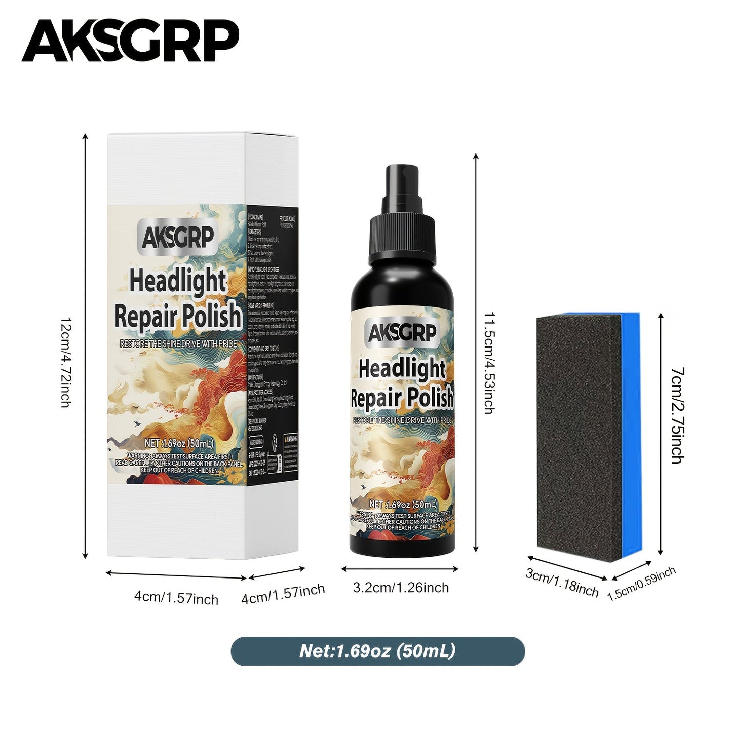 Headlight Restoration Polish Kit – Anti-Yellowing Crystal Clear Formula for Cloudy Headlights, Taillights & Fog Lamps, Multi-Use Auto Light Restorer, 30ml / 50ml / 120ml