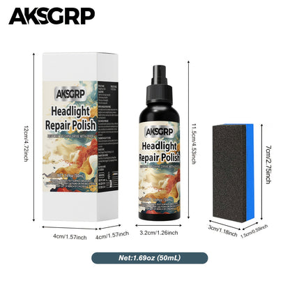 Headlight Restoration Polish Kit – Anti-Yellowing Crystal Clear Formula for Cloudy Headlights, Taillights & Fog Lamps, Multi-Use Auto Light Restorer, 30ml / 50ml / 120ml