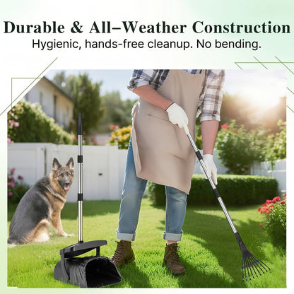 Dog Pooper Scooper Set Heavy Duty with Swivel Bin, Rake & Spade – Long Handle Pet Waste Removal Tool for Grass, Dirt & Gravel, Includes 40 Waste Bags, Great for Large Dogs