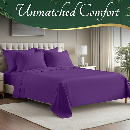 Cooling Bamboo Bed Sheets Set 6-Piece Ultra Soft 17 Inch Deep Pocket Double Stitching Cooling Fiber for Hot Sleepers – Twin Full Queen King in 16 Colors