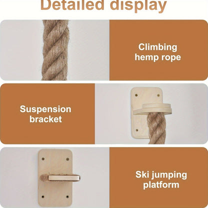 Wall-Mounted Cat Tree with 60" Jute Climbing Rope – Space-Saving Cat Wall Furniture with Scratching Post, Large Ladder & Resting Platform, Indoor Cat Climbing Activity Set for Exercise & Play
