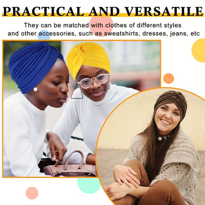 15-Pack Bohemian Turban Head Wraps for Women – Pre-Tied Pleated Head Scarves, Multicolor Twisted Hair Wraps & Beanie Caps, Breathable Ultra-Soft Headbands for Chemo, Hair Loss & Everyday Style