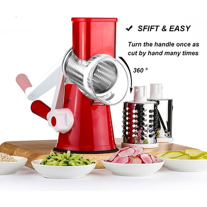 Rotary Cheese Grater Hand Crank Shredder with 3 Interchangeable Blades - Non-Slip Suction Base, Free Cleaning Brush, for Fresh Cheese, Vegetables & Nuts, Kitchen Tool Gift