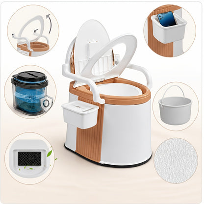 Portable Camping Toilet with Backrest & Handrails – 5 Gallon Detachable Bucket 350 lb Capacity Lightweight Commode for RV Boat Travel Camping