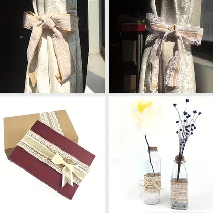 Burlap Lace Ribbon Roll 5pcs + Jute Twine 30 Yards Coarse Burlap for Wedding Decorations DIY Crafts Floral Arrangements Home Decor Gift Wrapping Rustic Party Decor Craft Supplies