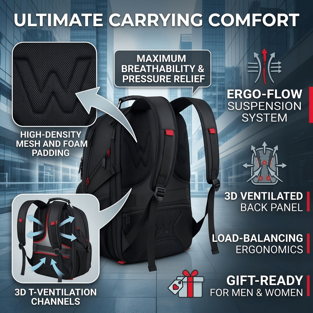 50L Travel Backpack Fits 17 Inch Laptop – Airline Approved, Waterproof, Extra Large College & Work Bag for Men & Women, 3-Compartment Business Backpack for School, Travel & Daily Commute – 8 Colors