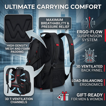 50L Travel Backpack Fits 17 Inch Laptop – Airline Approved, Waterproof, Extra Large College & Work Bag for Men & Women, 3-Compartment Business Backpack for School, Travel & Daily Commute – 8 Colors