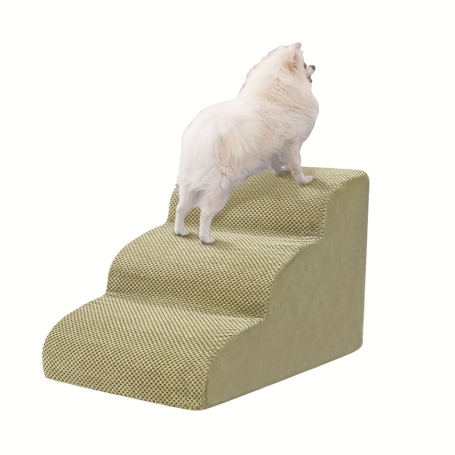 NIUBYA Extra Wide Dog Stairs for Small Dogs – High Density Foam Pet Steps, Non-Slip Bottom, Soft Cushioned Ramp for High Beds Couch Sofa, Ideal for Injured Elderly Dogs, Polypropylene, Compact