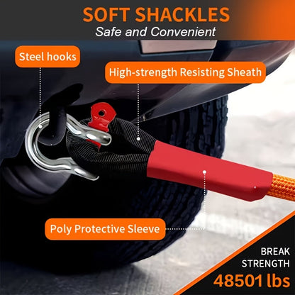 Kinetic Recovery Rope 22 Ton 48501 lbs – Heavy Duty Nylon Tow Rope with Bow Shackles & Storage Bag for Truck SUV UTV ATV Off-Road Emergency Rescue