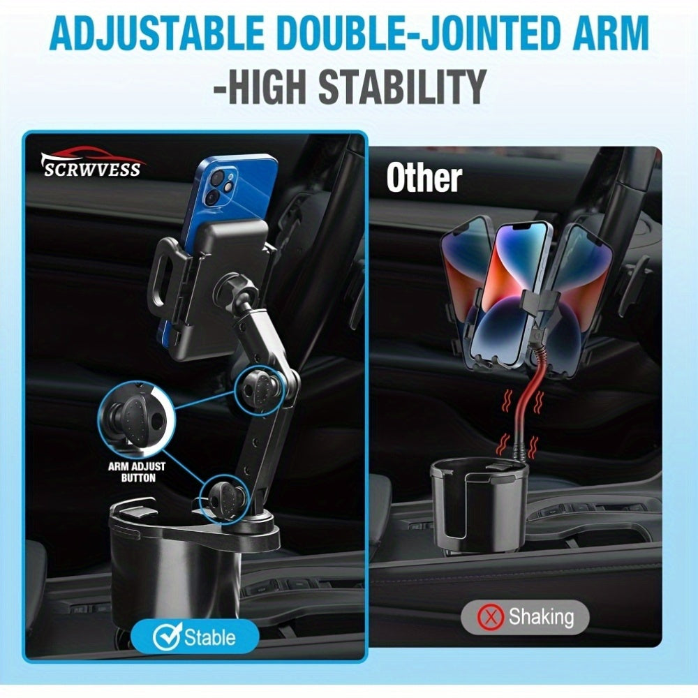 Car Phone Cup Holder Mount 2-in-1 Swivel 360° Rotation Universal Fit for Cars SUVs Trucks with Shock Absorption Trim - Black Extender