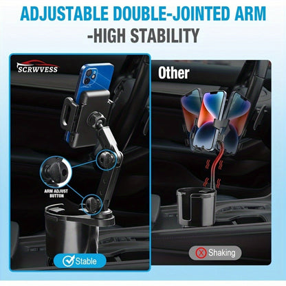 Car Phone Cup Holder Mount 2-in-1 Swivel 360° Rotation Universal Fit for Cars SUVs Trucks with Shock Absorption Trim - Black Extender