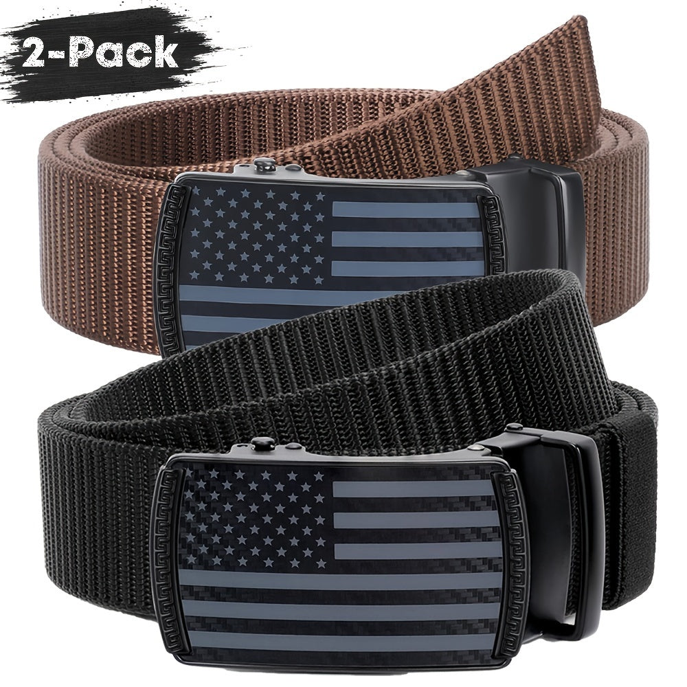 Men's Automatic Nylon Golf Belt with Zinc Alloy Auto Buckle – Adjustable Fit for 30"-46" Waist, Casual Business Dress Belt in Black Coffee & Black Gray for Golf, Work & Daily Wear