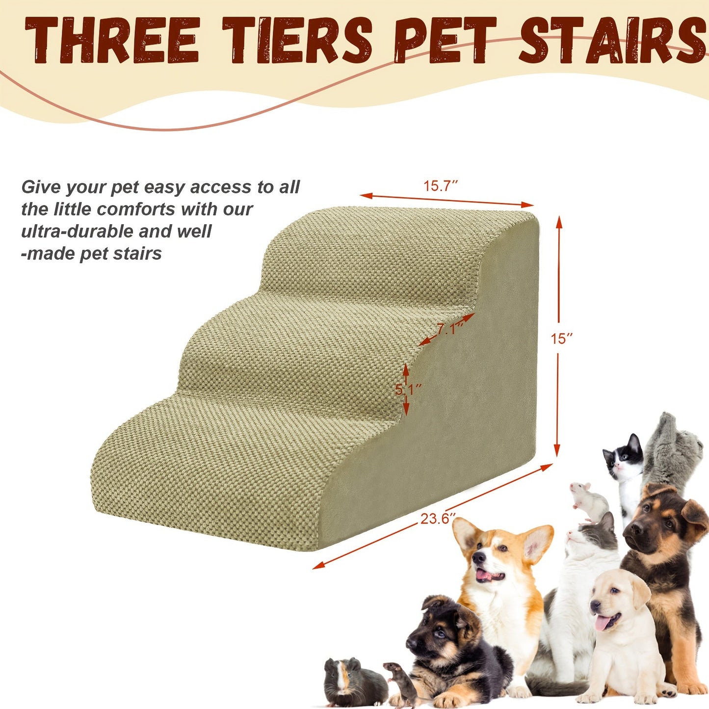Memory Foam Dog Steps Pet Stairs 2 3 4 Step with Non-Slip Bottom & Washable Cover – Supportive Pet Steps for Sofa Bed, Great for Senior Dogs & Puppies, Multiple Colors