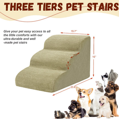 Memory Foam Dog Steps Pet Stairs 2 3 4 Step with Non-Slip Bottom & Washable Cover – Supportive Pet Steps for Sofa Bed, Great for Senior Dogs & Puppies, Multiple Colors