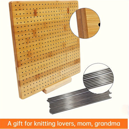Wooden Crochet Blocking Board Set with 20 Steel Pins and Base Reusable Knitting Blocking Kit for Shaping Lace Shawls Sweaters Beginner Knitting Art Supplies