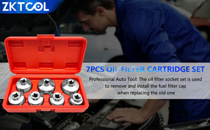 7-Piece Oil Filter Socket Wrench Set 3/8" Drive CR-V Steel 24mm 27mm 29mm 30mm 32mm 36mm 38mm - Universal Oil Filter Removal Tool Kit for Car Oil Changes