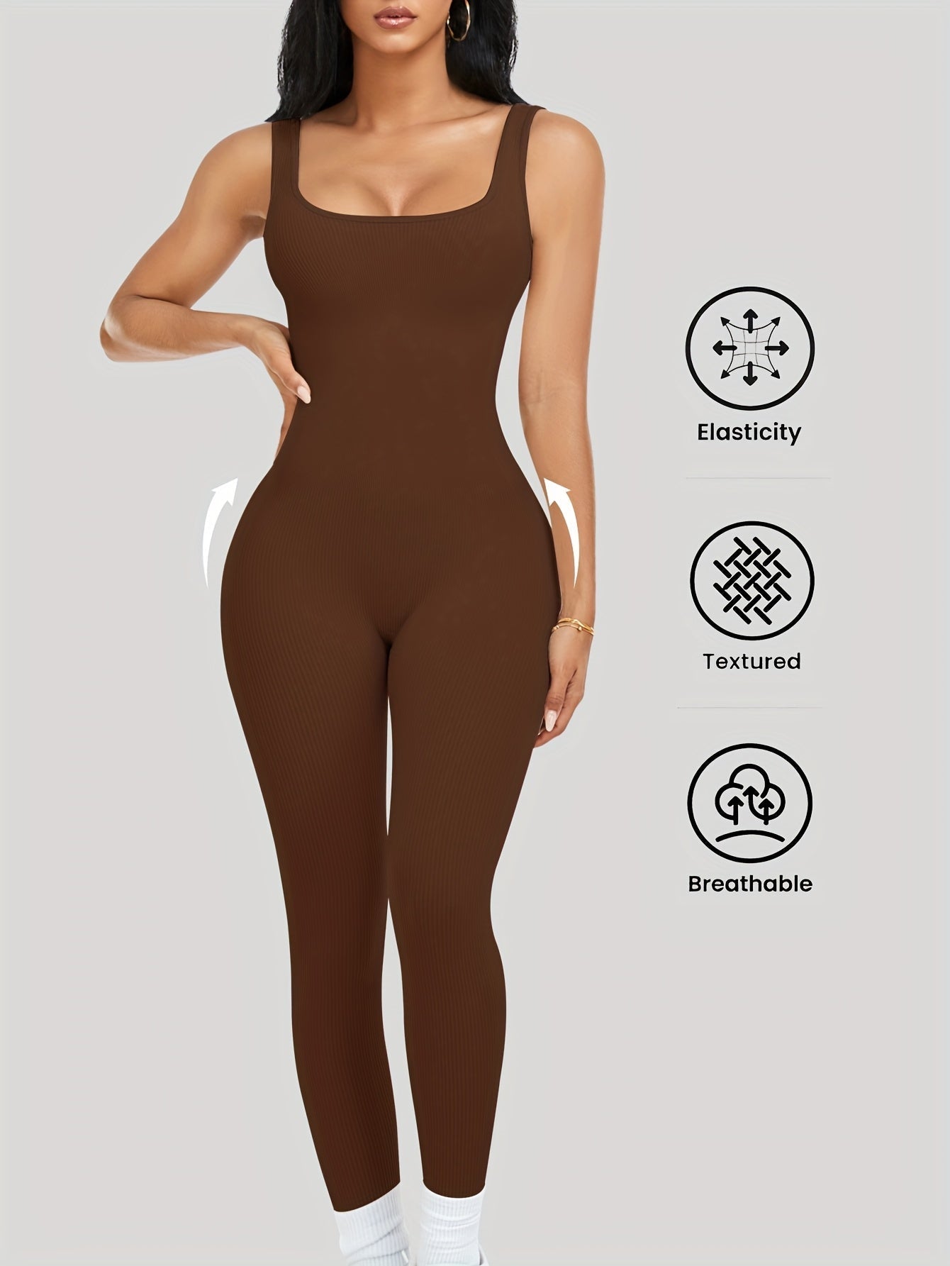Women's Sleeveless Square Collar Jumpsuit – 90% Nylon Stretch Fabric, Thick & Opaque Active Wear for Yoga, Pilates, Running, Fitness & Everyday Events, Sizes S-XL, Multiple Colors