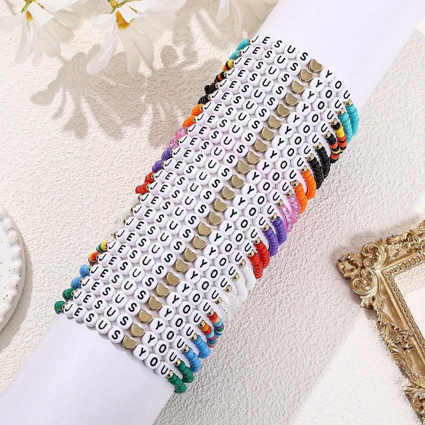 24pc Christian Friendship Bracelet Set – Handmade Clay Bead Jesus Love You Bracelets, Bulk Religious Jewelry for Christmas, Easter, Church Events & Faith-Based Gifts