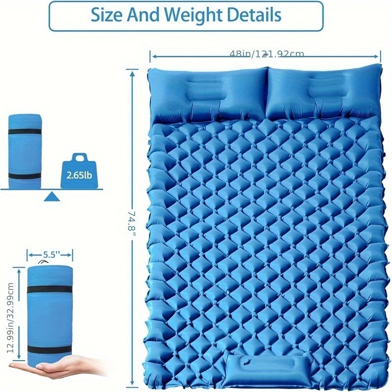 Self-Inflating Sleeping Pad Ultralight Nylon TPU Camping Mat, Built-In Pump Single & Double Person Options, Compact Portable Sleeping Mat for Camping Hiking Backpacking Travel Picnic, Orange & Blue