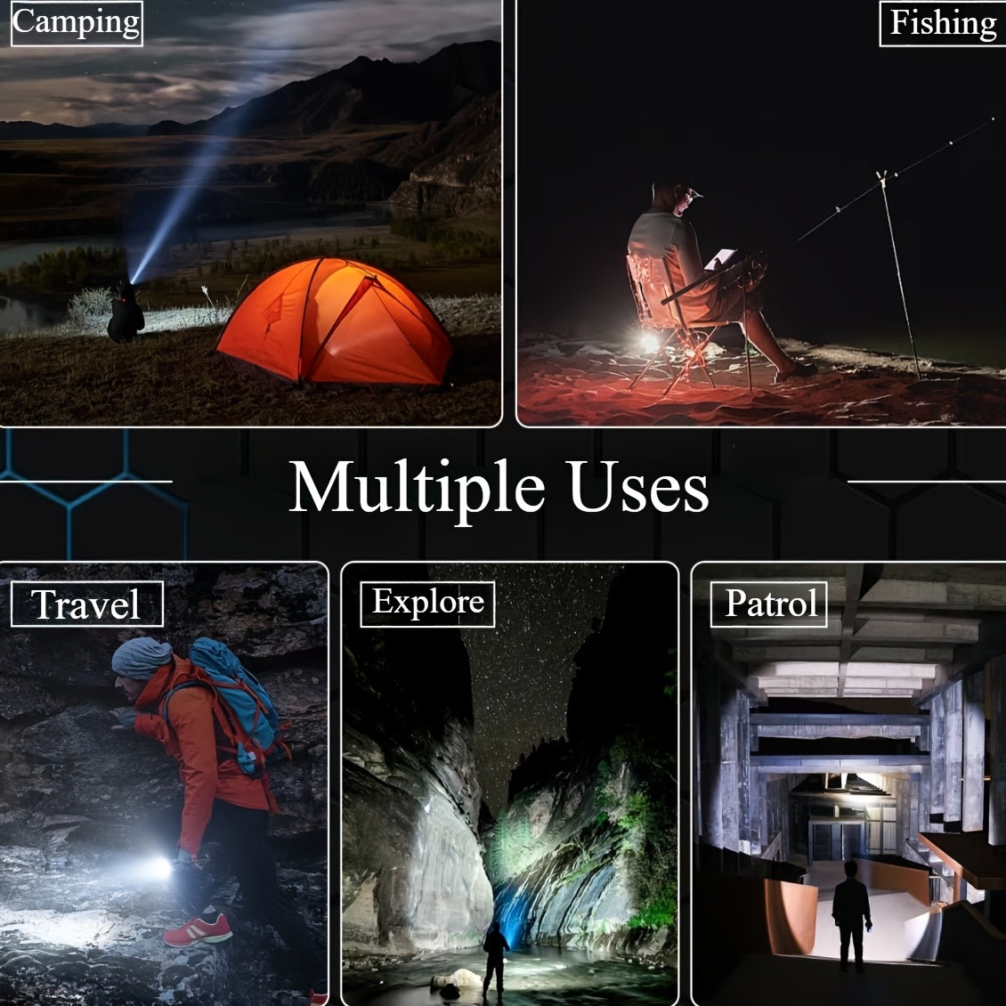 Rechargeable LED Flashlight 4-Pack - Super Bright Zoomable Spotlight, USB Charging, Long Range Tactical Work Light for Camping, Hiking, Emergency & Outdoor Survival, High-Power LED Torch Set