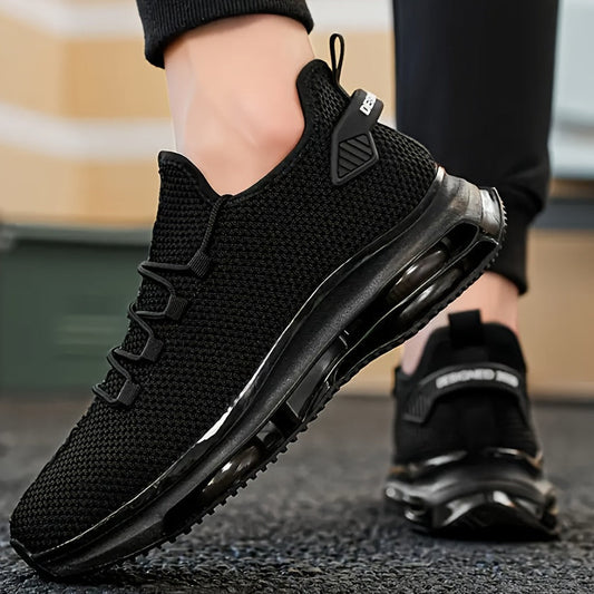 Men's Breathable Knit Running Sneakers with Air Cushion Sole – Lightweight Lace-Up Trail Sports Shoes for Spring & Summer, 4 Colors, US Sizes 6.5–13