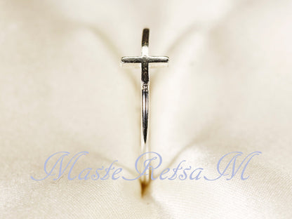 Handmade 925 Sterling Silver Cross Ring Christian Faith Jewelry US Standard Sizes Artisan Crafted Thin Band Daily Wear Religious Gift