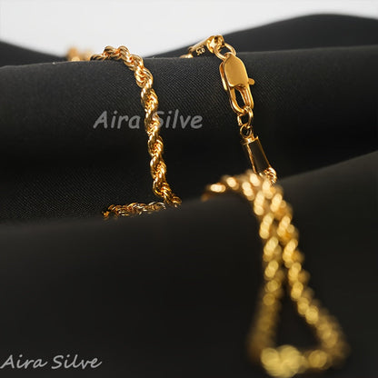 925 Sterling Silver 18K Gold Plated Rope Chain Necklace 2.8mm Braided Cut Chain for Men and Women Unisex Minimalist Necklace Sizes 18 to 34 Inch with Gift Box Anniversary Birthday Holiday Gift