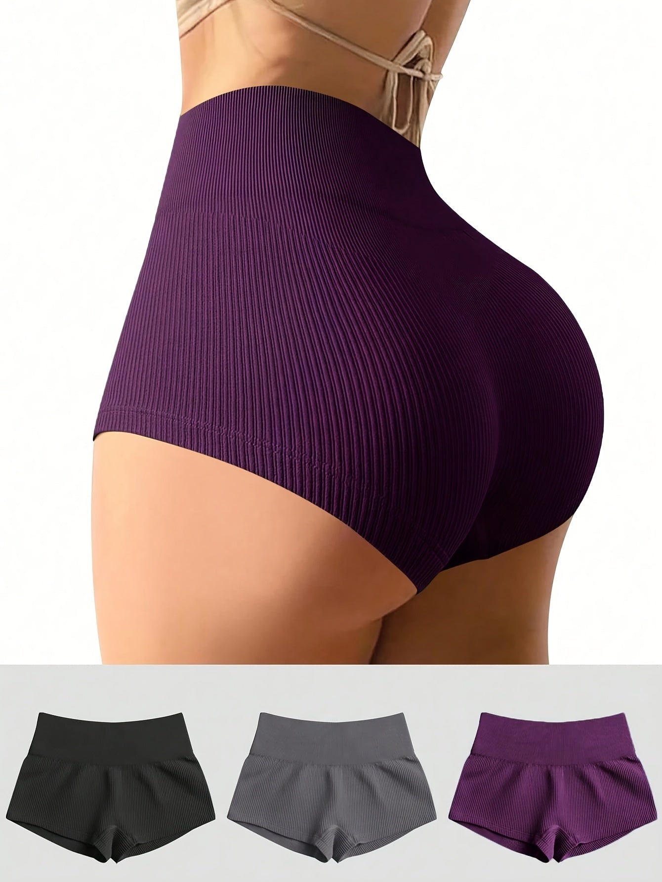 Women's 3-Pack High Waist Seamless Yoga Shorts Nylon Stretch Workout Shorts for Gym Running Cycling Sports Activewear S-XL