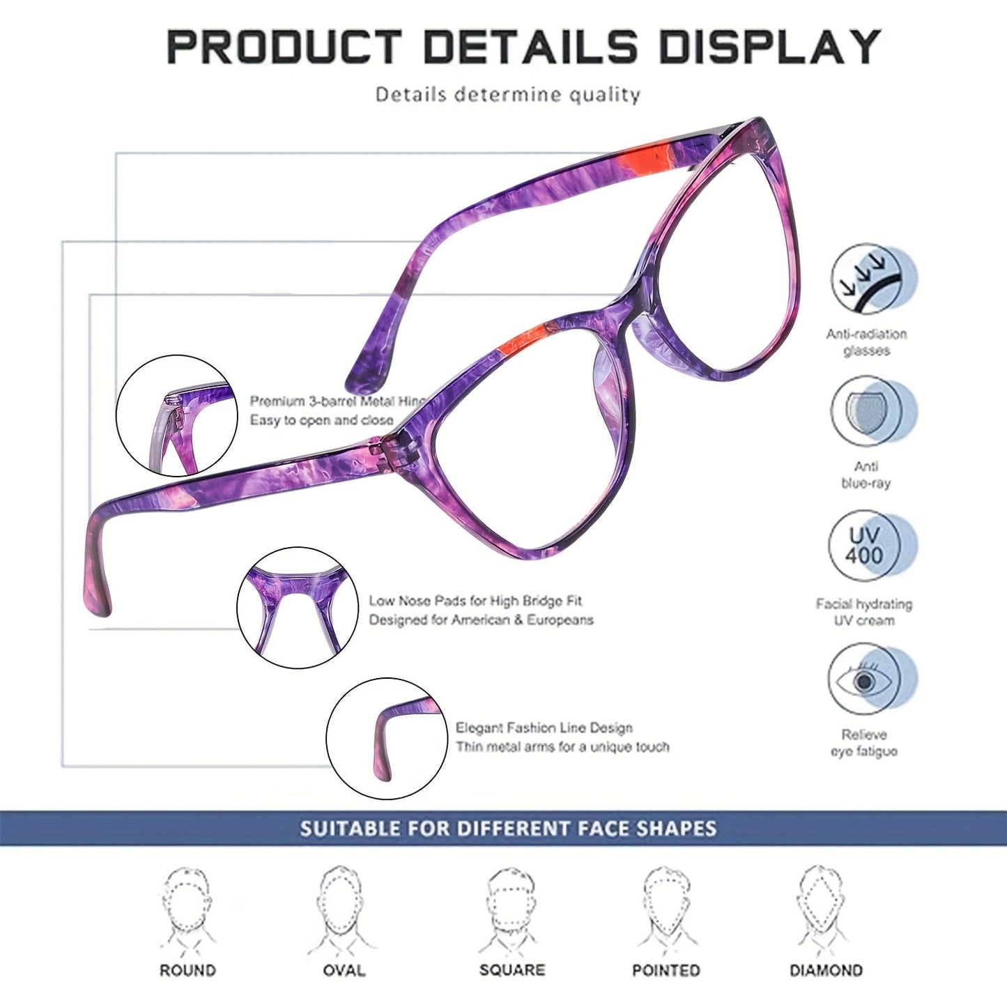 6-Pack Anti-Blue Light Reading Glasses for Men & Women – Spring Hinge, Non-Prescription Farsighted Lenses, Strengths +0.0 to +4.0, Stylish Computer & Phone Readers, Bulk Value Set