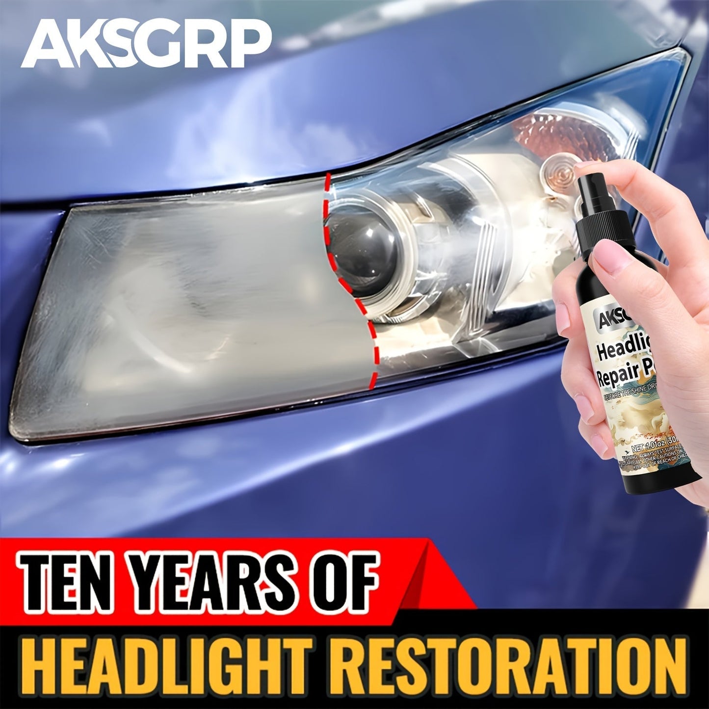 Headlight Restoration Polish Kit – Anti-Yellowing Crystal Clear Formula for Cloudy Headlights, Taillights & Fog Lamps, Multi-Use Auto Light Restorer, 30ml / 50ml / 120ml