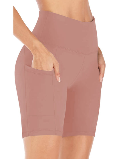 Women's High Waist Yoga Shorts – 4-Way Stretch Sweat-Wicking Athletic Shorts with Elastic Waistband & Side Pockets for Running, Cycling & Training – Black, Dark Gray & Navy, Sizes S-XXL