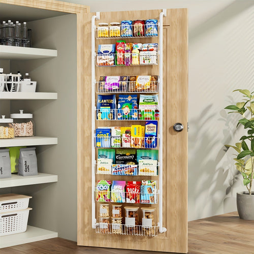 Over the Door Pantry Organizer 6 or 8 Shelf - Heavy-Duty Metal Hanging Storage Rack for Kitchen, Bathroom & Laundry Room, Space-Saving Spice & Food Organizer, Black or White