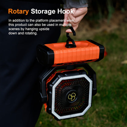 20000mAh Portable Camping Fan with LED Light – USB Rechargeable Outdoor Tent Fan for Hiking, Fishing & Camping – Durable Compact Design with Handle, Green & Orange